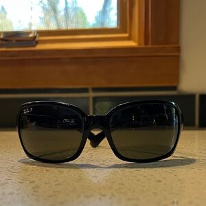 Ray-Ban Black Oversized Wrap-around Polarized Sunglasses